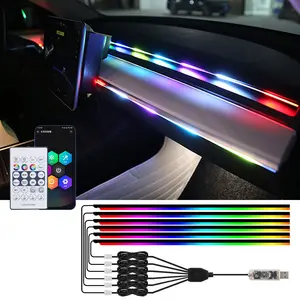 6-In-1 Colorful Atmosphere Light Strip, Car Acrylic LED Lamp, Interior Car Lights, Ultra-Thin Hidden Light Bar, USB Powered, APP Remote Control, Sound Control, LED for Car