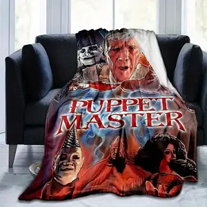 Puppet Master horror theme printed flannel blanket, suitable for home, office or bedroom, soft, comfortable and durable
