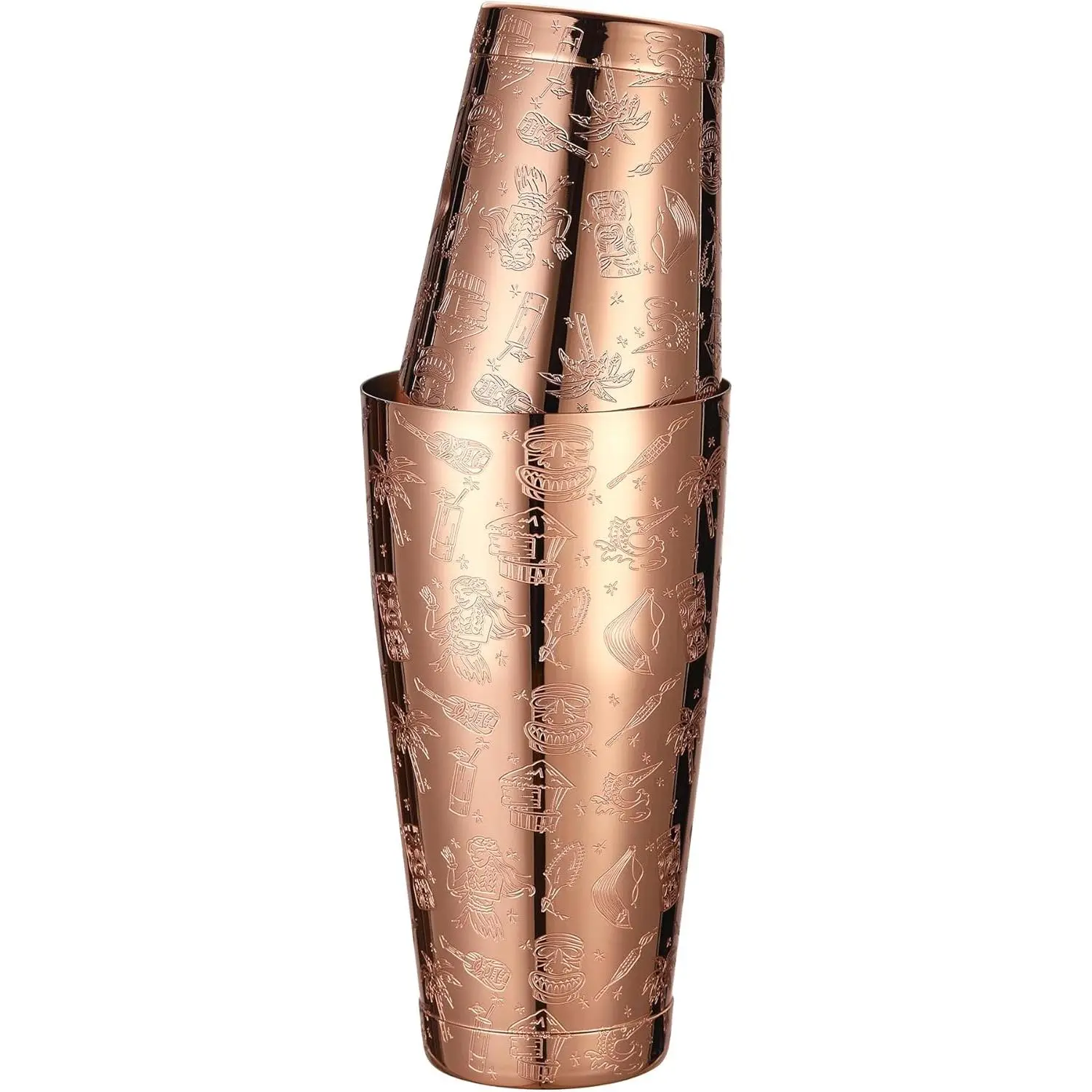 Weighted Boston Shaker  Shaker Etched with Tiki Imagery (Copper Tiki Graphic)