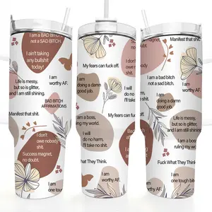 Daily Affirmations Travel Mug, Bad Bitch Affirmations, The Ultimate Self-Love Tumbler, Minimalist Boho Tumbler, Empowering Affirmations For Women Cup, Gift For Bestie, Female, Long Distance Present,Birthday Present
