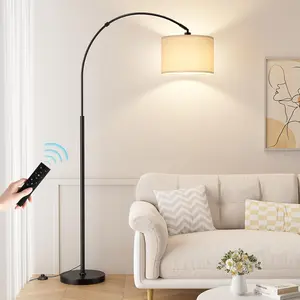 70 Dimmable Arc Floor Lamp with Remote, Color Temperatures and Brightness Adjustable, Arched Floor Lamp with Rotating Head, Over Couch Arched Light for Living Room (Deep Beige and Black)