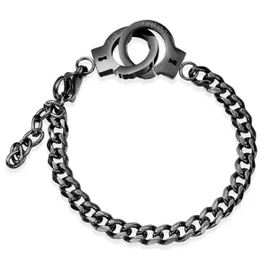 OIDEA Couple Bracelets, Stainless Steel Handcuff Lock Chain Wristband Set, His and Hers Engraved Anniversary Jewelry
