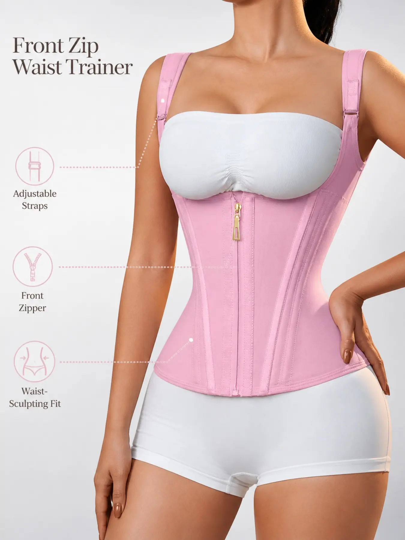 All-Day Comfort Waist Trainer Corset Body Shapewear Faja with Adjustable Straps & Front Zipper, Double Closure Breathable Shapewear for Women, Curved Fit Tummy Control & Posture Support