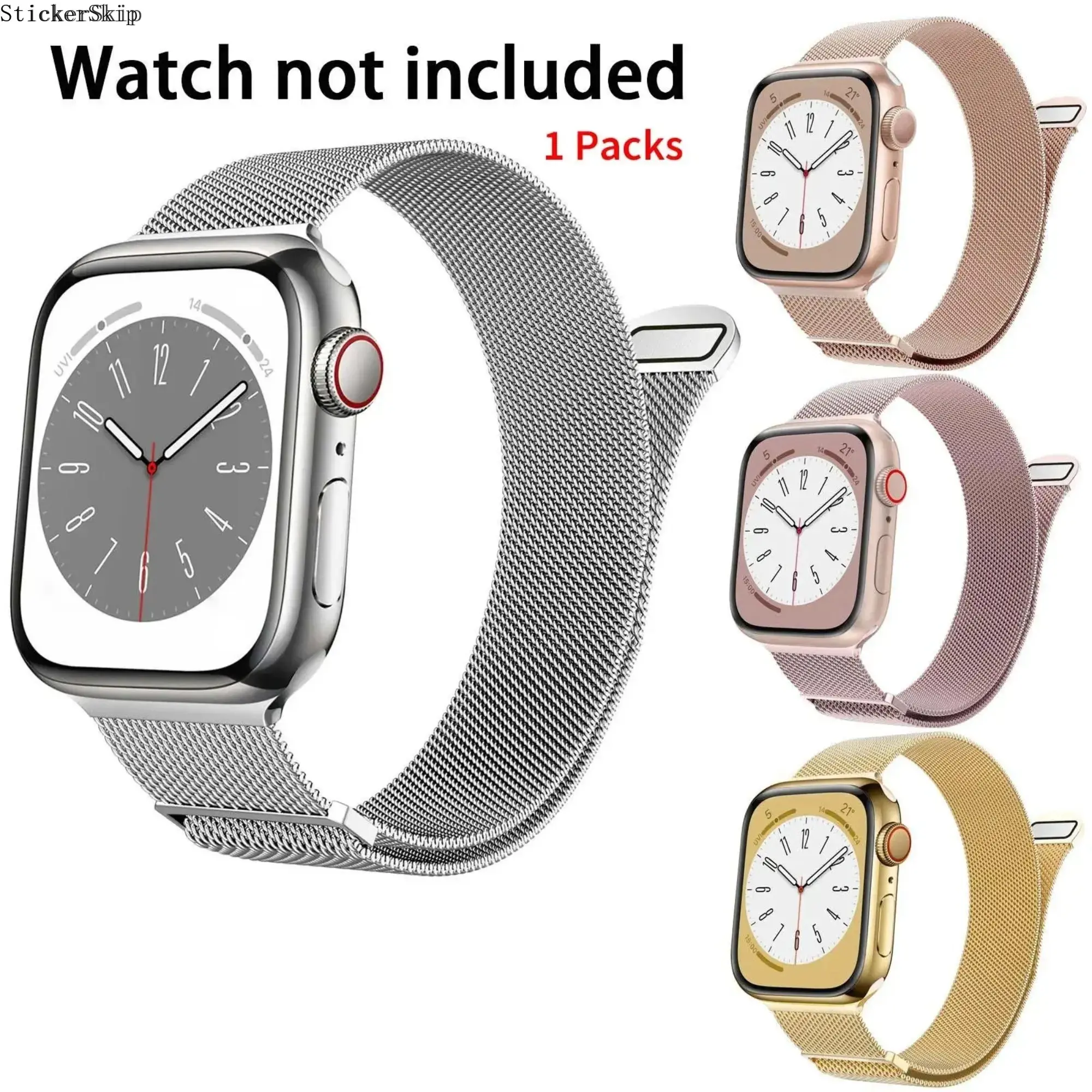 2026 New High-End Milanese Magnetic Watch Strap, Two-piece metal mesh band with metallic finish, universal 38mm-49mm compatible with Apple Watch, breathable magnetic closure luxury wristband, sleek premium watch accessory, perfect for daily business