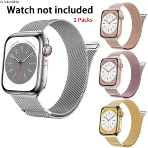 2026 New High-End Milanese Magnetic Watch Strap, Two-piece metal mesh band with metallic finish, universal 38mm-49mm compatible with Apple Watch, breathable magnetic closure luxury wristband, sleek premium watch accessory, perfect for daily business