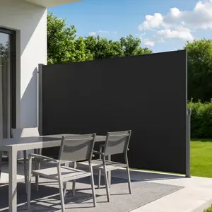 VEVOR Retractable Side Awning, 71" x 118" Patio Retractable Side Screen with 180 g/m² Polyester Fabric, Waterproof Sunshade Outdoor Privacy Screen Room Divider for Garden, Balcony, Pools, Deck, Black