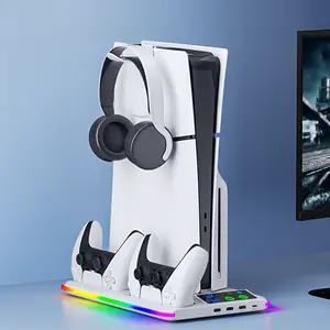 BRHE For PS5/Slim/Pro Cooling & Charging Station,For PS5/ Slim/Pro Stand for Disc & Digital Console,For PlayStation 5 Controller Charger,For PS5/Slim/Pro Accessories with 3 Charging Ports,Headset Holder