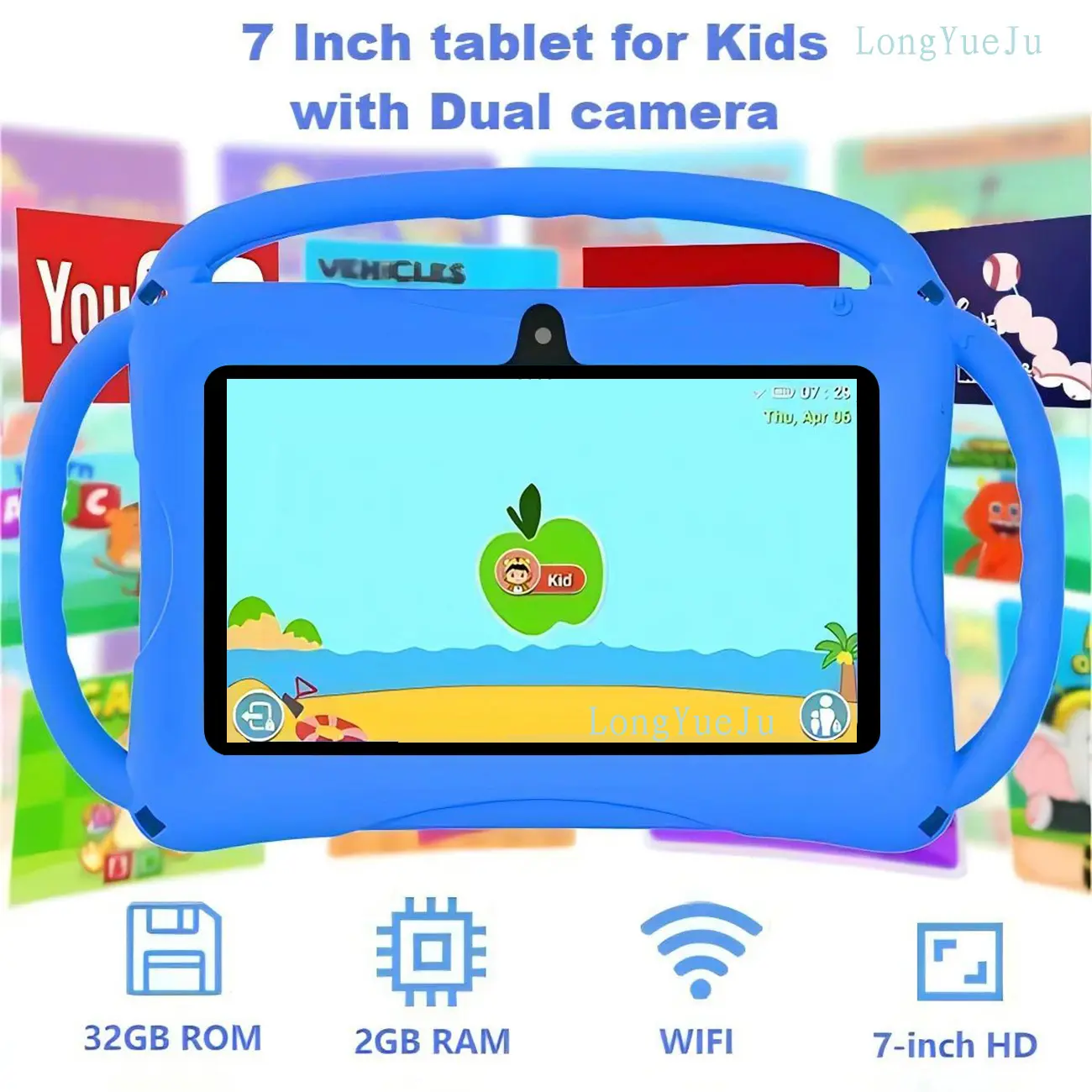 7 Inch Android Learning Entertainment Toddler Digital Childrens Tablet with Iwawa Educational Software, Kid-Friendly Design with Parental Control, Durable and Shockproof, Gift for Christmas