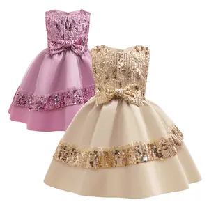 2-10 Years Girls Sequins Bow Sleeveless Princess Dress Kid Toddler Girls Performance Party Dress,As Gift ZT-4043