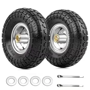 【Alleafun】4.10/ 3.50-4 Inch Run-flat Tire and Wheel, 10 Inch Heavy Duty Solid Tire, 5/ 8 Inch Axle Hole, 2.2 Inch Offset Hub, Suitable for Wheelbarrow, Garden Cart, Trolley, Cart Replacement Parts