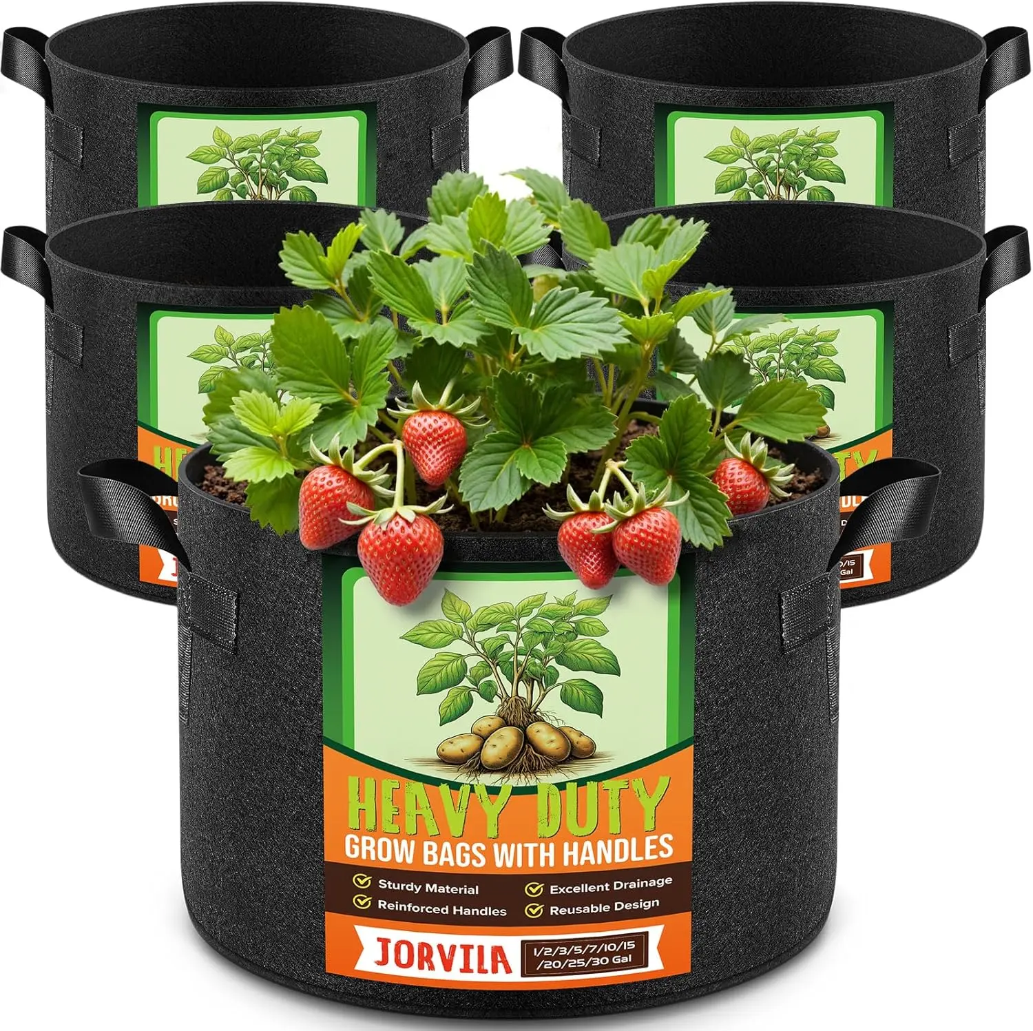 5-Pack 5 Gallon Grow Bags | Thickened Nonwoven Fabric Pots, Garden Grow Bags with Handles, Heavy Duty 300G Outdoor Planters