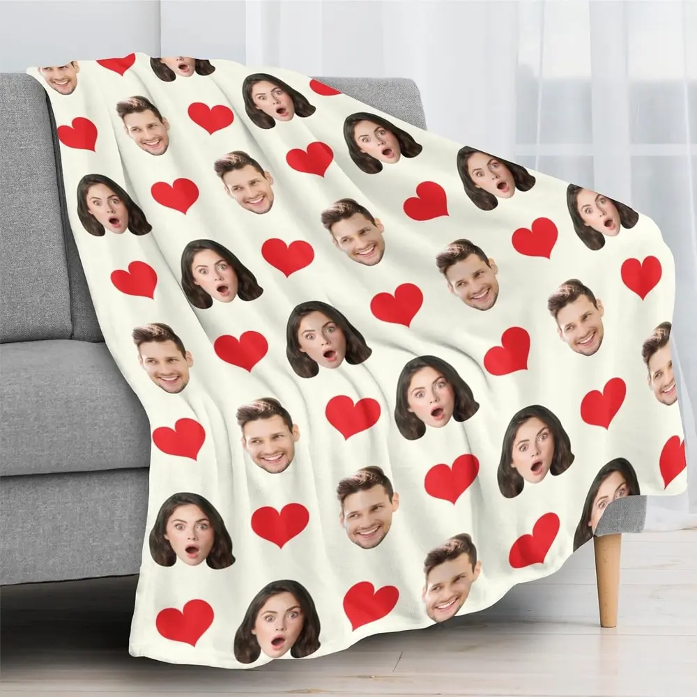 Custom Blanket with Face Picture, Customized Fleece Photo Blankets, Personalized Throw Blanket Gift for Dad, Mom, Boys Girls, Dogs, Friends or Lover Birthday Christmas Valentines Day