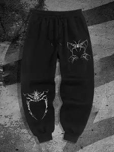 Men's Casual Printed Sweatpants, Spider Web Pattern, Soft Comfortable Fabric, Trendy Street Style, Ideal for Daily Wear and Sports