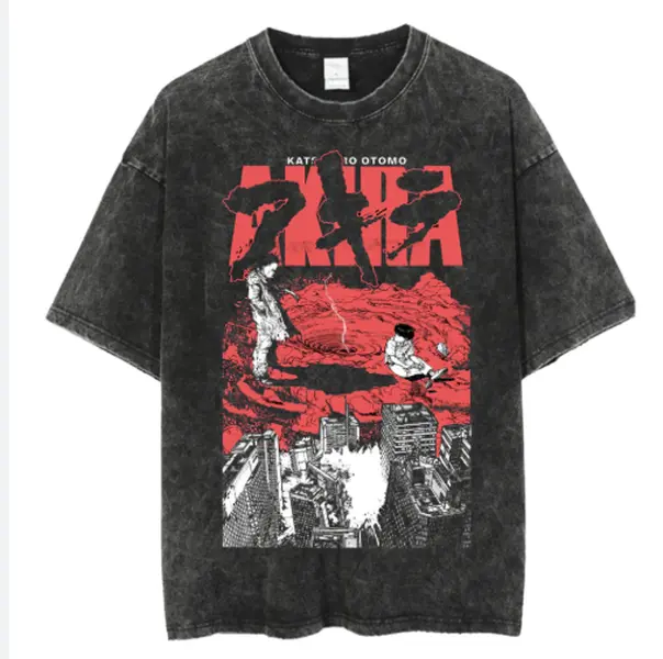 Men's Oversized Vintage Washed Japanese Hot Anime T-Shirt - Unisex, High-Quality Soft, Crewneck/Round Neck, Short-Sleeve, Everyday Fit, All-Season Personality Clothes