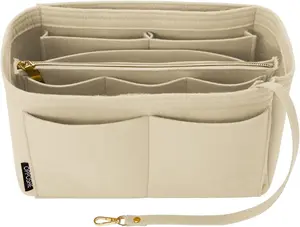 Purse Organizer Insert for Handbags, Softened Felt Bag Insert Organizer for Tote, Compatible with LV, Coach, MK, Kate Spade, Goyard, Longchamp (Beige, Medium)