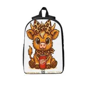 Cute Highland Cow Dr. Pepper Print 17" Laptop Backpack, Durable Polyester with Breathable Straps & Side Pockets, Ideal for School, Travel & Country Fans