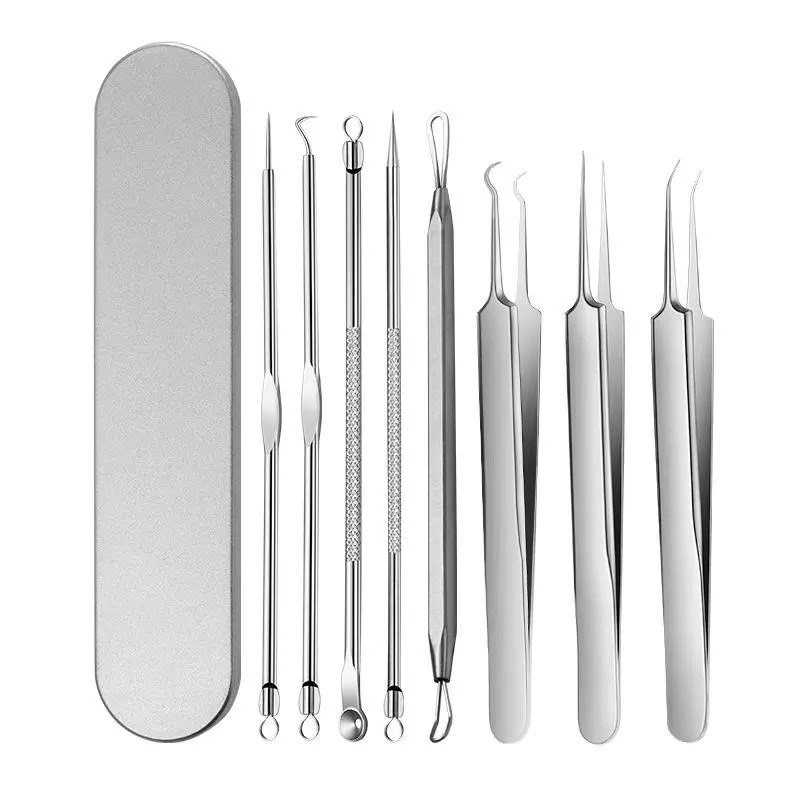 Facial Blackhead Remover Tool Kit - Stainless Steel Handle Tweezers, Pimple Extractor, Comedone Popper, Skin-Friendly, Safe for Sensitive Skin, Deep Pore Cleansing, Precise Blackhead Removal, Pimple Popping Skin Care Devices