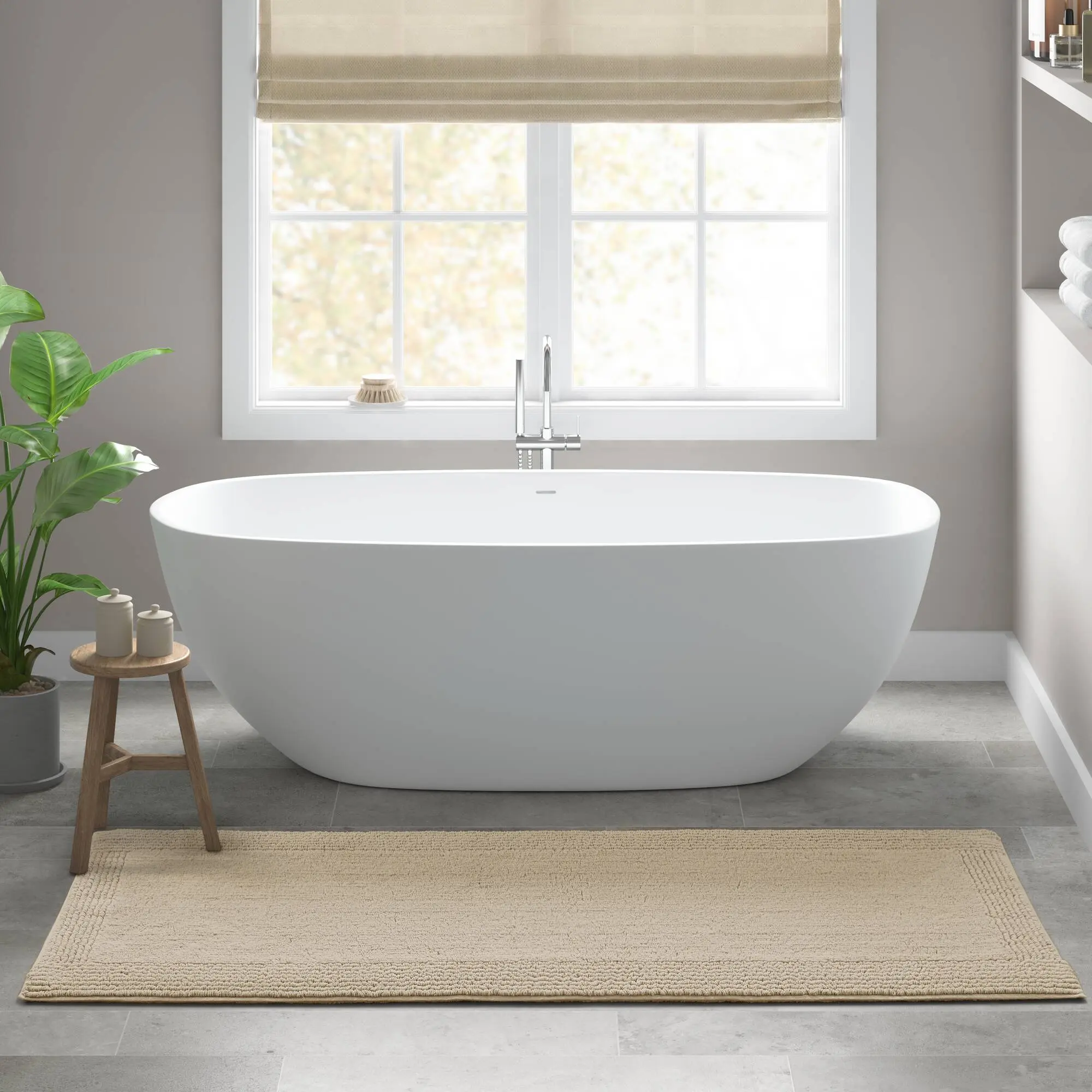 Tufted Cotton Bathroom Rug, 3000 GSM Absorbent Reversible Rectangle Household Bath Mat, OEKO-TEX Certified