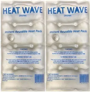 Heat Wave Instant Reusable Heat Packs - Medium Size Clear for Muscle Aches and Pain Relief, Made in USA