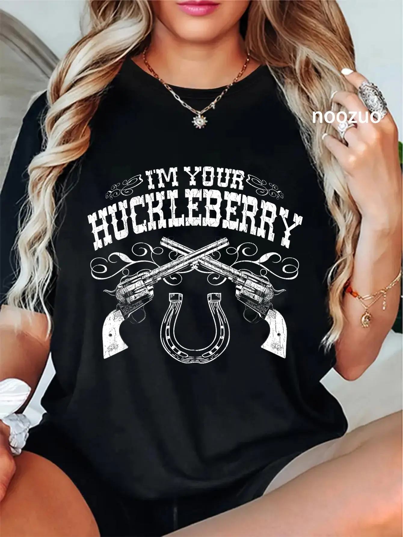 100% Cotton I'm Your Huckleberry (Vintage Distressed Cowboy Look) Adult Men's Black T-Shirt