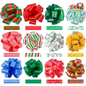 24 PCS Christmas Wrap Ribbon Pull Bows (5" Wide); Easy and Fast Gift Wrapping Accessory for presents, Bows, Baskets, Wine Bottles Decoration, Xmas Gift Wrapping and Decoration Present