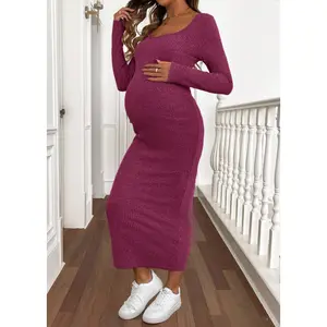 Maternity Casual Solid Color Slim Fit Long Dress