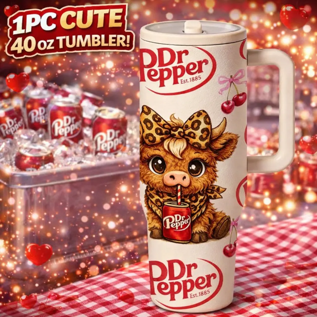 1 Pc 40oz Dr Pepper Cow Print with Bow, Double Wall, Leak-Proof Insulated Tumbler, Skinny Design, Keeps Drinks Hot for 12 Hours & Cold for 24 Hours, Perfect for Mother’s Day, Graduation, Holidays, Insulated Travel Drinkware, Leakproof Tumbler