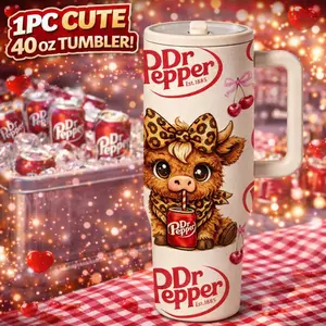 1 Pc 40oz Dr Pepper Cow Print with Bow, Double Wall, Leak-Proof Insulated Tumbler, Skinny Design, Keeps Drinks Hot for 12 Hours & Cold for 24 Hours, Perfect for Mother’s Day, Graduation, Holidays, Insulated Travel Drinkware