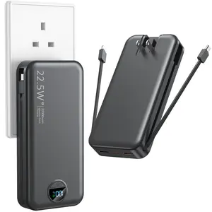citicr  Portable Charger -20000mAh USB C Power Bank with Built-in Cables & AC Wall Plug,PD20W Fast Charging+QC 4.0 Phone Charger,5 Output LCD Display Battery Pack Compatible with iPhone15/14,Samsung,Android etc