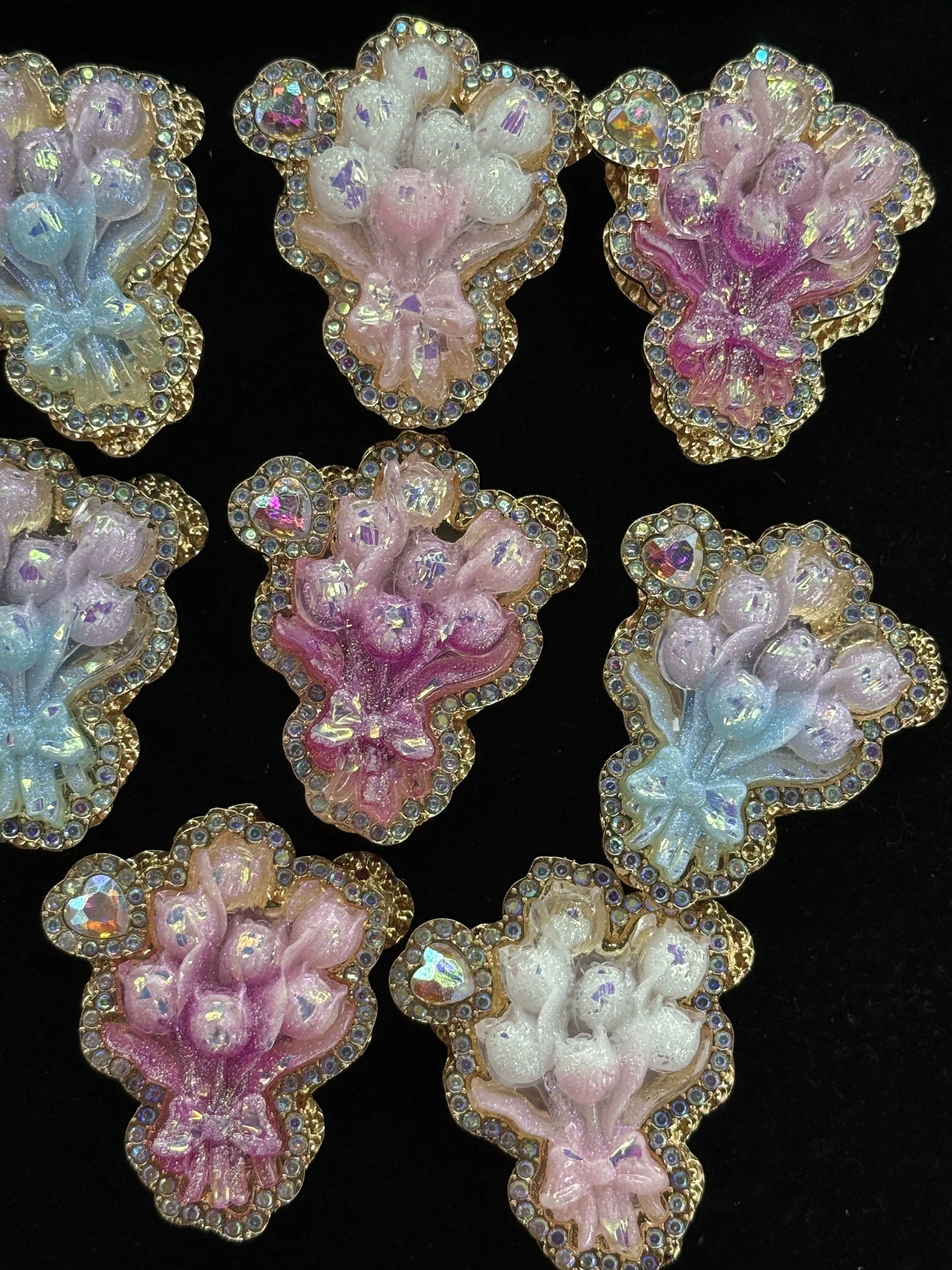 (395-397) 3PCS Glow Bouquet Charms | Luminous Flower Rhinestone Beads for DIY Jewelry