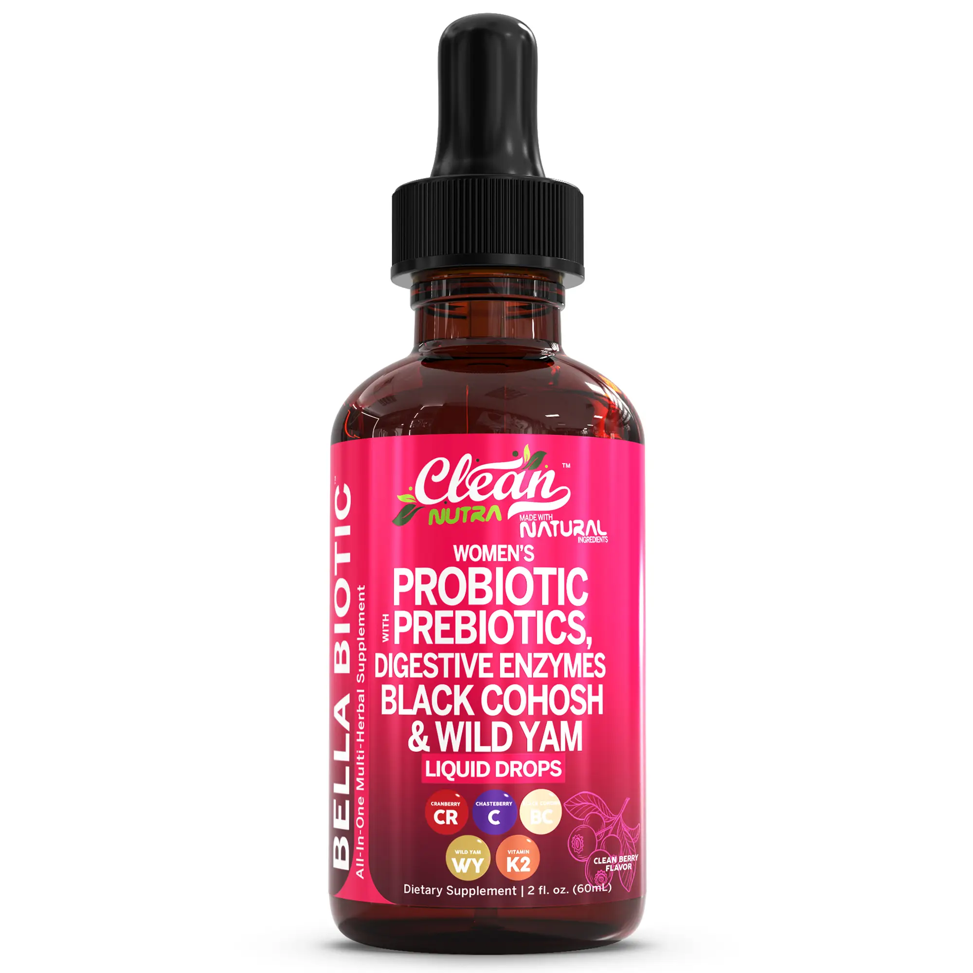 Liquid Probiotics for Women Drops with Chasteberry, Black Cohosh, Prebiotics, Digestive Enzymes, Evening Primrose Oil, Wild Yam, Cranberry Dmannose