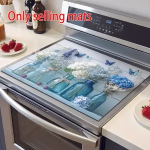 1 floral glass bottle design stove protective cover - heat-resistant, anti slip, scratch resistant, easy to clean, suitable for kitchen appliances, Home, stove decorative covers, diatomaceous earth oven mats, stove countertop mats