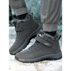 Thickened Cotton Insulated Fluffy Snow Boots for Women & Men, Waterproof Fur-Lined Winter Boots, Lace-Up Design, Comfortable Outdoor Hiking Shoes