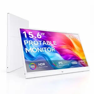 #SummerVibes, Ktc 15.6" FHD 1080P 60Hz IPS Portable White Monitor Slim Second Screen, HDR10, Built-in Speakers, HDMI/Type-C for Laptops, Gaming Consoles