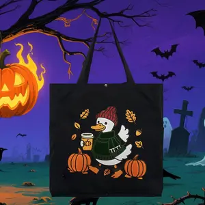 Lovely Duck Design Handbag, Embroidered Pattern, Large Capacity, Casual Style, Suitable for All Seasons, Festival & Back to School Use