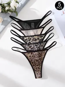 3/5/6/8/10/30Pcs Valentine Hipster Lace Comfortable Leopard Print Thongs, Sexy Low-Waist Drop Waist Underwear for All Seasons