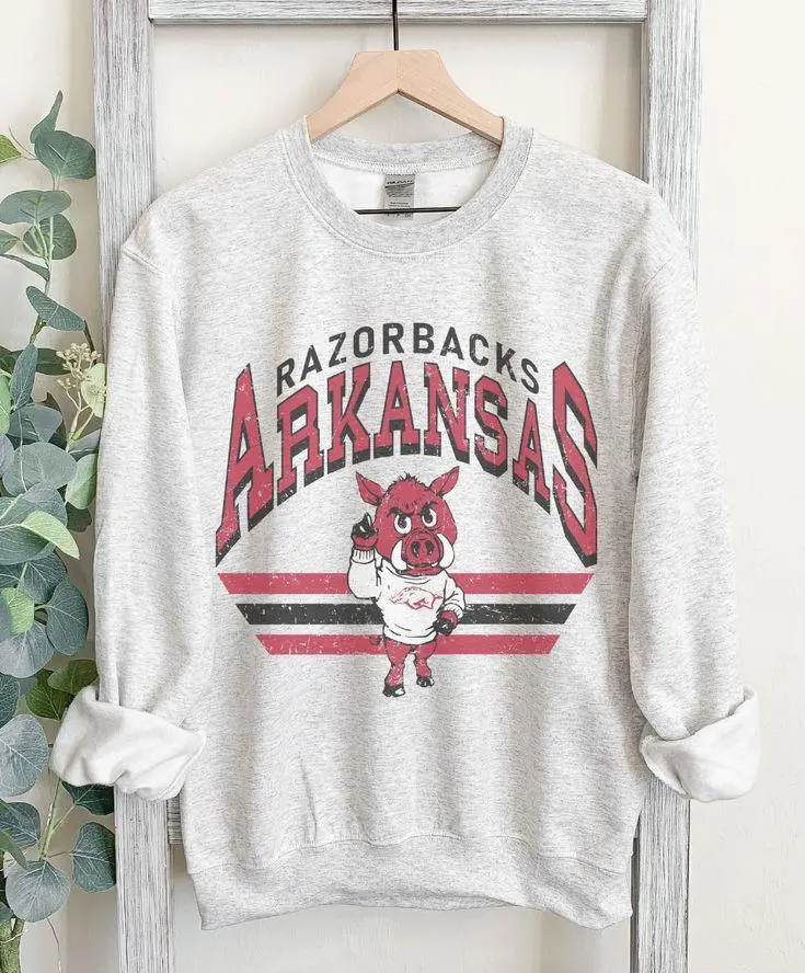Retro Arkansas Razorback sweatshirt in Gray, college sweatshirt, Gift For Fans, Oversized, Unisex