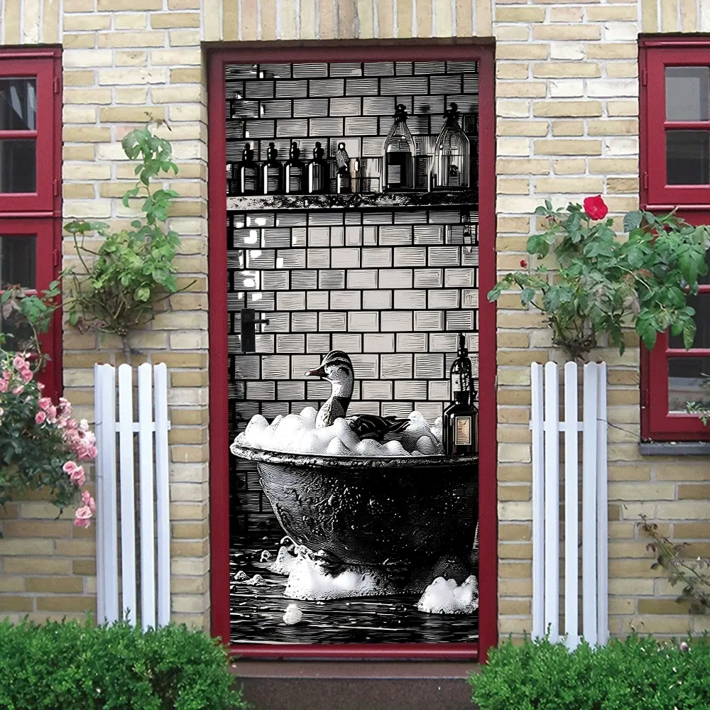 2pcs Vintage Bathtub Duck Wall Sticker Fun Bathroom Decor Self Adhesive Waterproof Tile Decal Removable Foam Pattern Art for Kitchen Toilet Home Decoration DIY Wall Mural Decorative Sticker