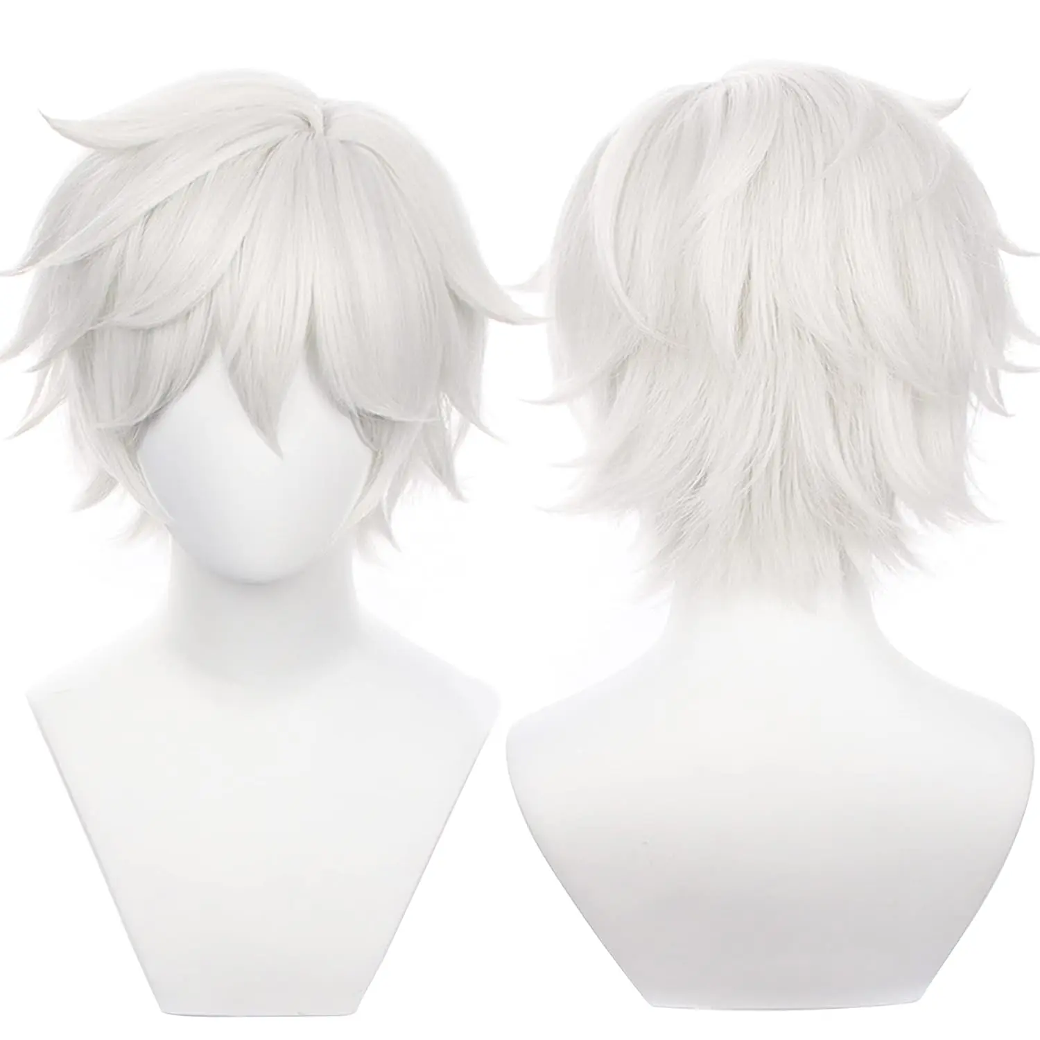 Anime Gray White Cosplay Wigs Short Curly Hair Game Role Costume Wig for Men Halloween Party Unisex Adult Anime Lovers
