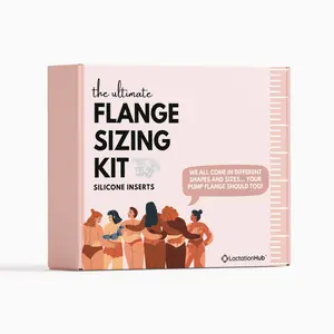 Flange Sizing Kit, incudes: Pumping Spray + Flange Sizing Silicone Nipple Ruler + Clear Comfort Silicone Flange Inserts pairs, size 13mm, 15mm, 17mm, 19mm and 21mm