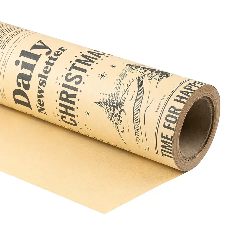 【Buy 2 + Choose 3 Free】RUSPEPA Vintage Christmas Kraft Wrapping Paper Roll, 17 in x 16.4 ft Mini Roll, Newspaper, Holiday Postmark, Reindeer, Pinecone, Santa & Nutcracker Designs for Christmas Gifts, Secret Santa, Family, Friends & Holiday Parties