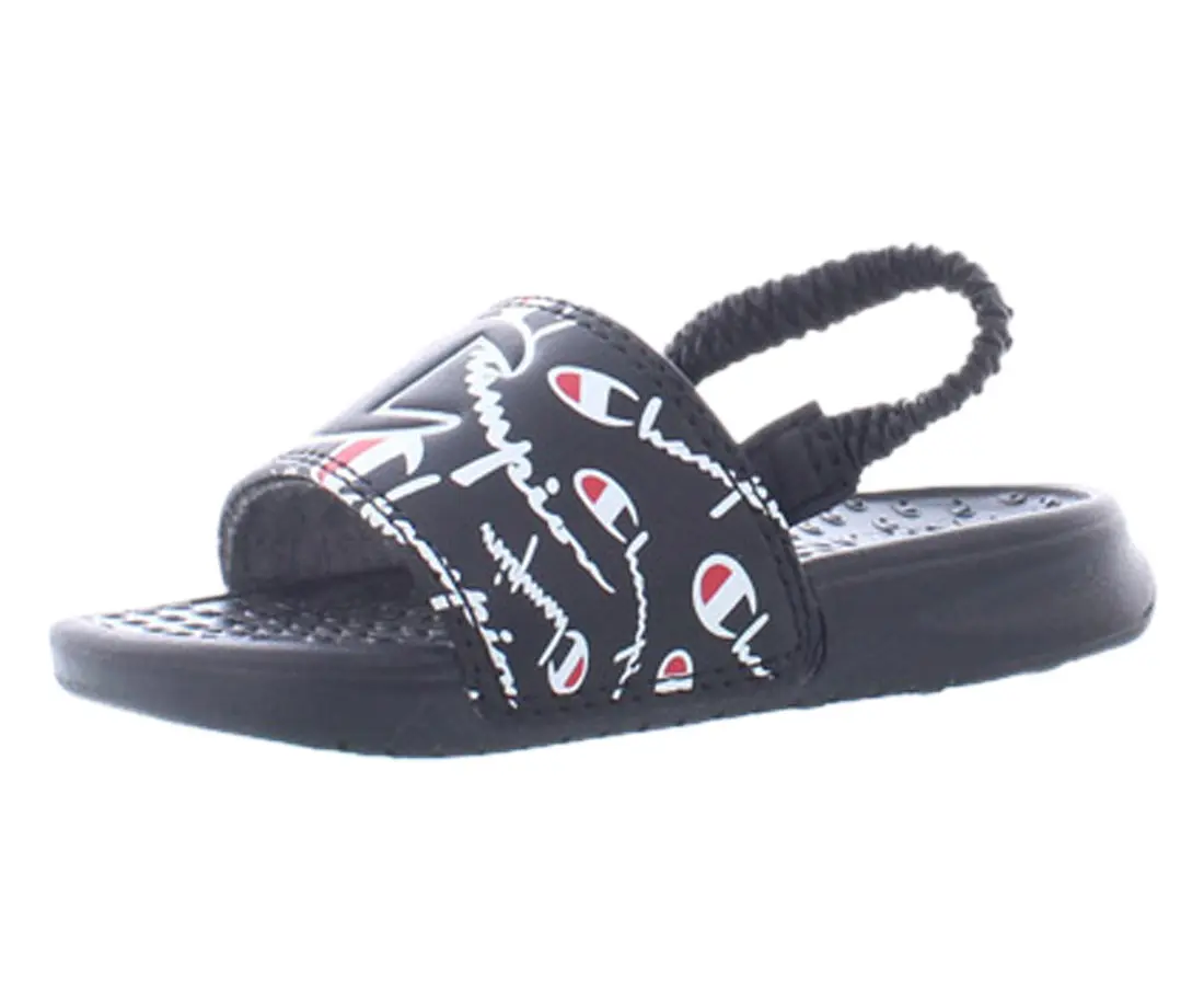 CHAMPION Baby & Toddler Boys' Super Slide Graphic Slides - Warped Print EVA Athletic Sandals, No-Slip Grip, Pull-On Design, 0-3 Years Toddler Size