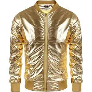 COOFANDY Men's Metallic Jacket 70s Disco Christmas Party Varsity Jacket Zip-up Baseball Bomber