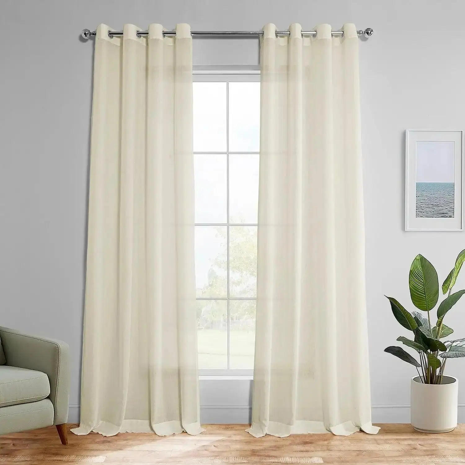 Half Price Textured Faux Linen Sheer Grommet Curtain - Home Decoration Privacy Window Curtain, Home Decoration Curtain, Privacy Grommet Curtains