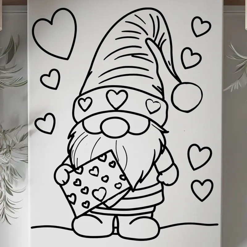 DTF Transfer Outline - Press & Paint Outline, Color your own DTF Print - Heart Gnome - Galentine Day - Valentine's Day -Coloring Activity - Sip and Paint Party - New Years eve Party