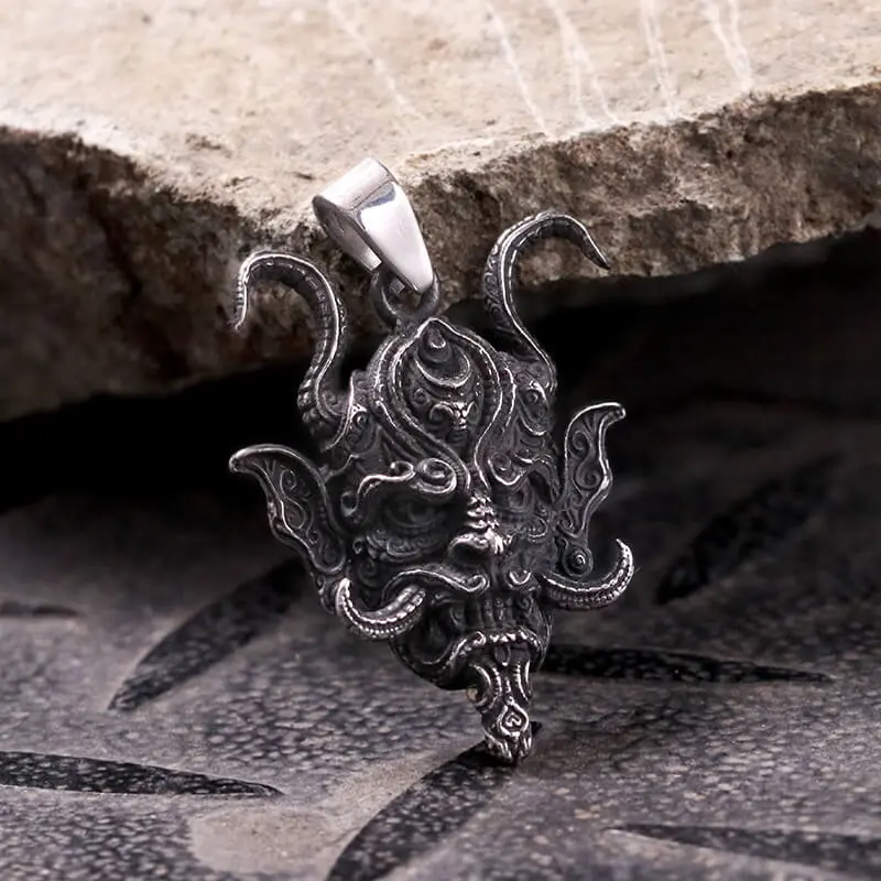 GTHIC Unisex Gothic Edgy Stainless Steel Demon Oni Skull Pendant Ghost Punk Necklace, Ideal for Daily Wear