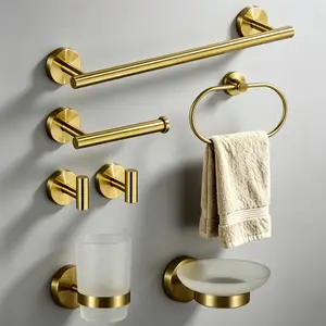 Bathroom Storage Set, Modern Decorative Stainless Steel Towel Ring, Multiple Hooks, Toilet Paper Holder, Robe Hook, Soap Dish, Toothbrush Cup, Bathroom Sets