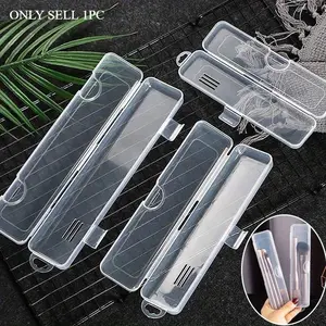 Clear Transparent Makeup Brush Holder, 1 Count Portable Makeup Brush Storage Box with Lid, Desk Organizer, Desktop Storage Box for Home Office School Dormitory Kitchen