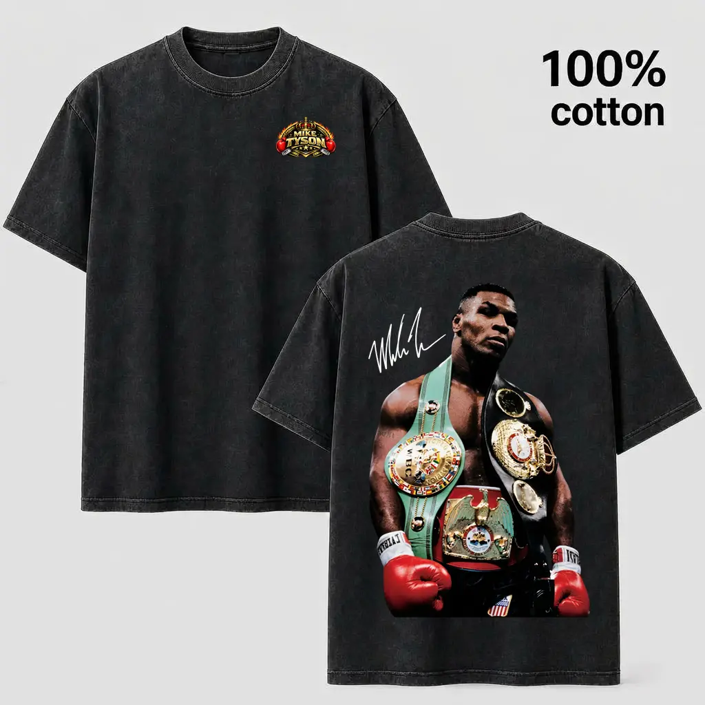Men's Vintage Wash Mike Tyson Round Neck Short-Sleeve T-Shirt - Heavyweight 100% Cotton Boxing Top, Men's Graphic Tees, Vintage Graphic Tees, Tshirt, Shortsleeve, Casual, Streetwear, Menswear, Men's T Shirts