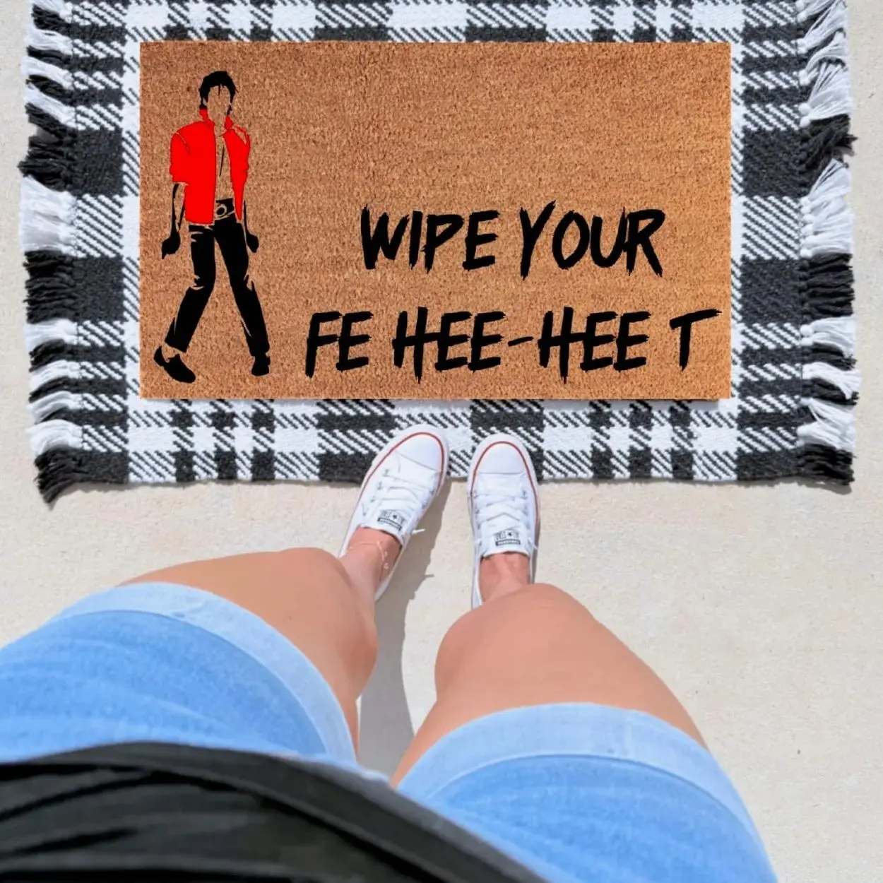 Wipe Your Feet Doormat – Funny Michael Jackson Inspired Welcome Mat | Pop Culture Front Porch Decor | Unique Gift for Music Lovers